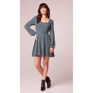 Band of the Free NWT Genevieve Teal Diamond Long Sleeve Mini Dress Sz Mediu Blue